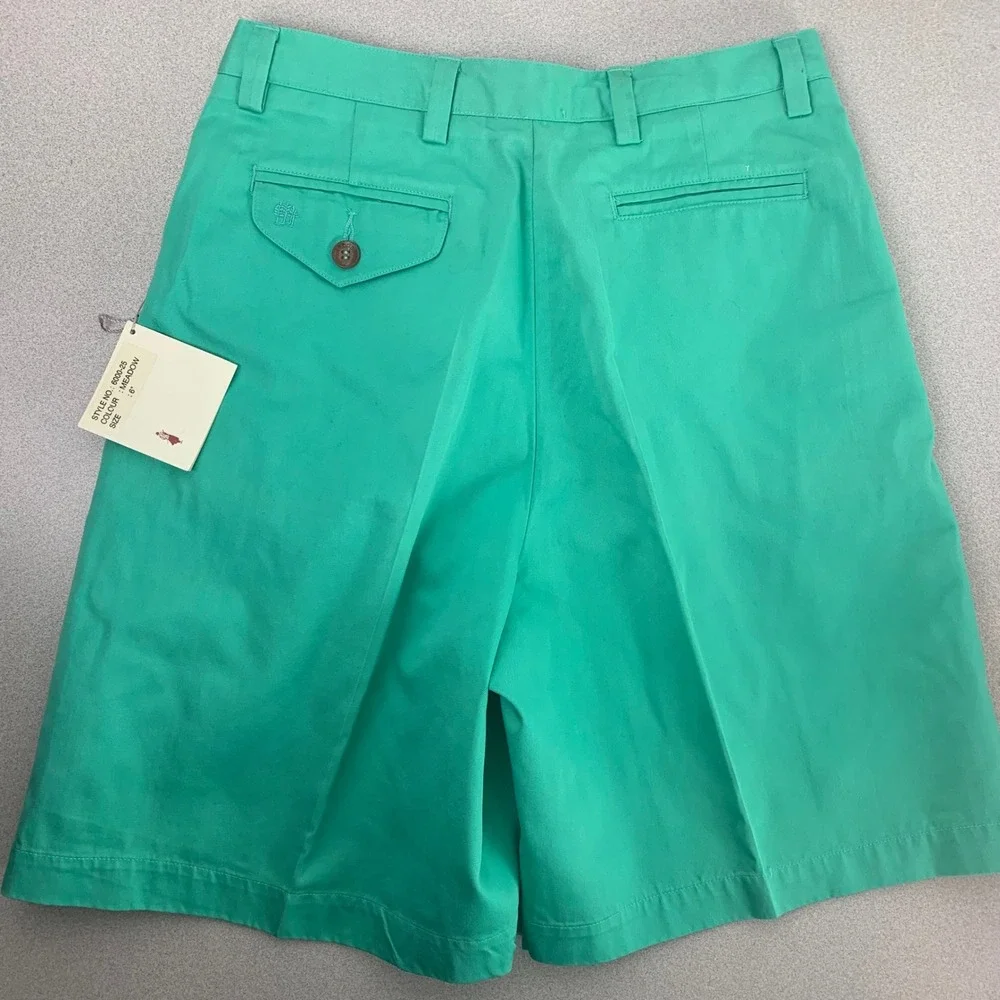 Elandale‎ Pleated Shorts Women 6 Meadow Green Vintage High Waist Cotton 6000-25